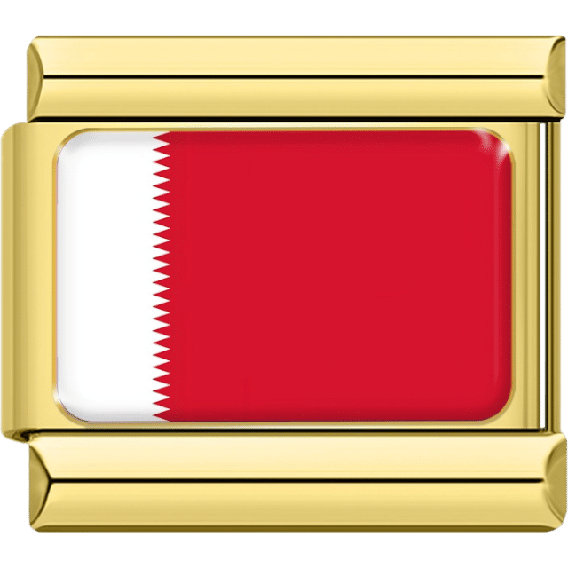 Italian charm featuring the flag of Bahrain with a maroon field and a serrated white band on the left side